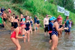 Encouragement at the finish line.